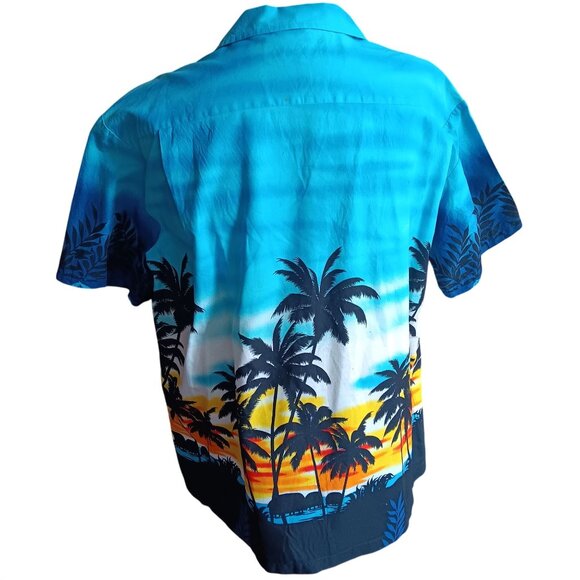 XXL Vintage ALOHA REPUBLIC Hawaiian Shirt Palm Tree Sunset Print Made In Hawaii - Picture 3 of 8